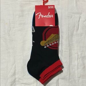 Fender 2 pairs Men's or Women’s Black and Red Guitar Design Socks